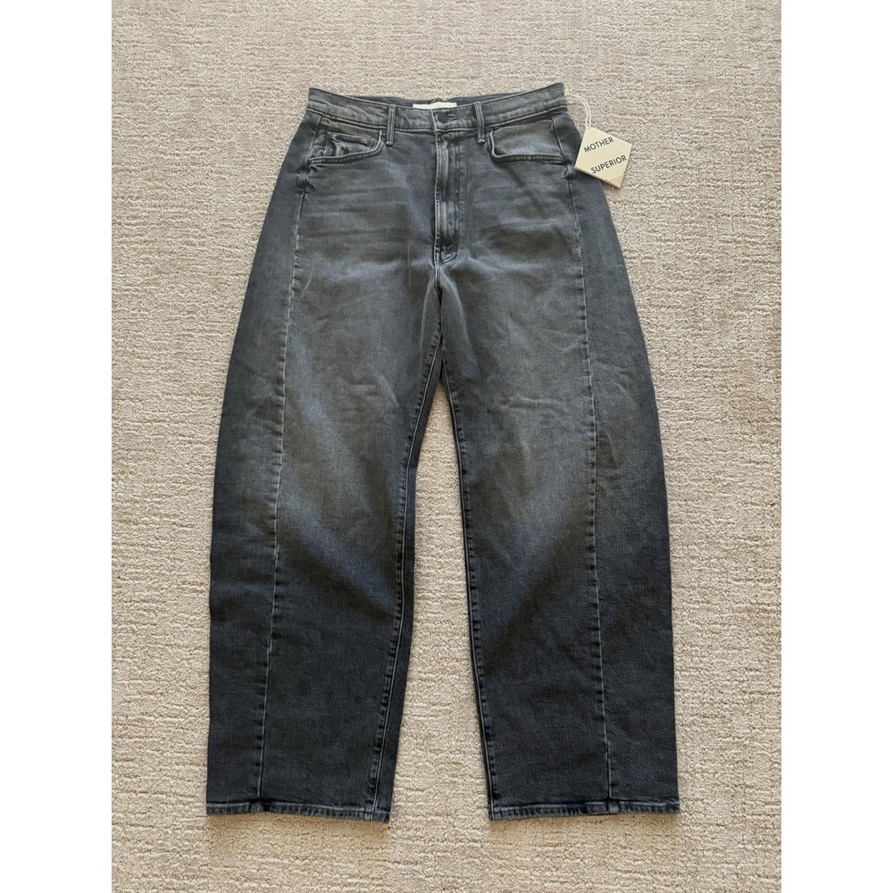 Mother The Half-Pipe Flood Jeans Women 31 Black NWT High Rise Wide Leg Barrel